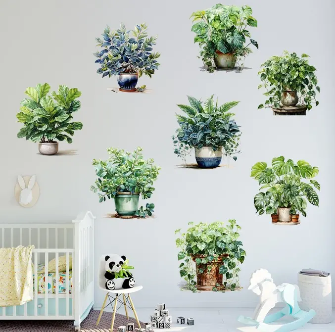 Saksılı Çiçek Tasarımlı 8li Sticker (4745)-2