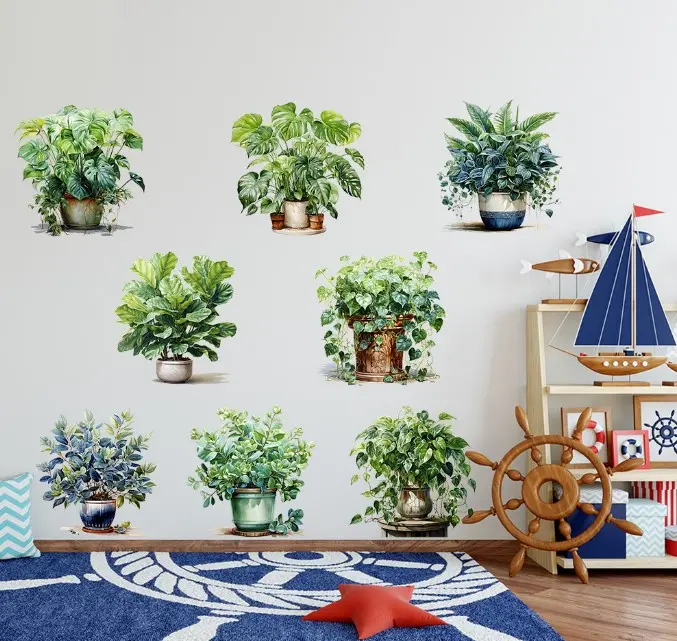 Saksılı Çiçek Tasarımlı 8li Sticker (4745)-3