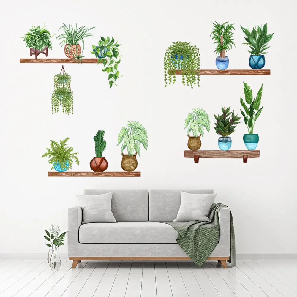 Raflı Saksılı Çiçek Tasarımlı Yapışkanlı Sticker (4745)-3