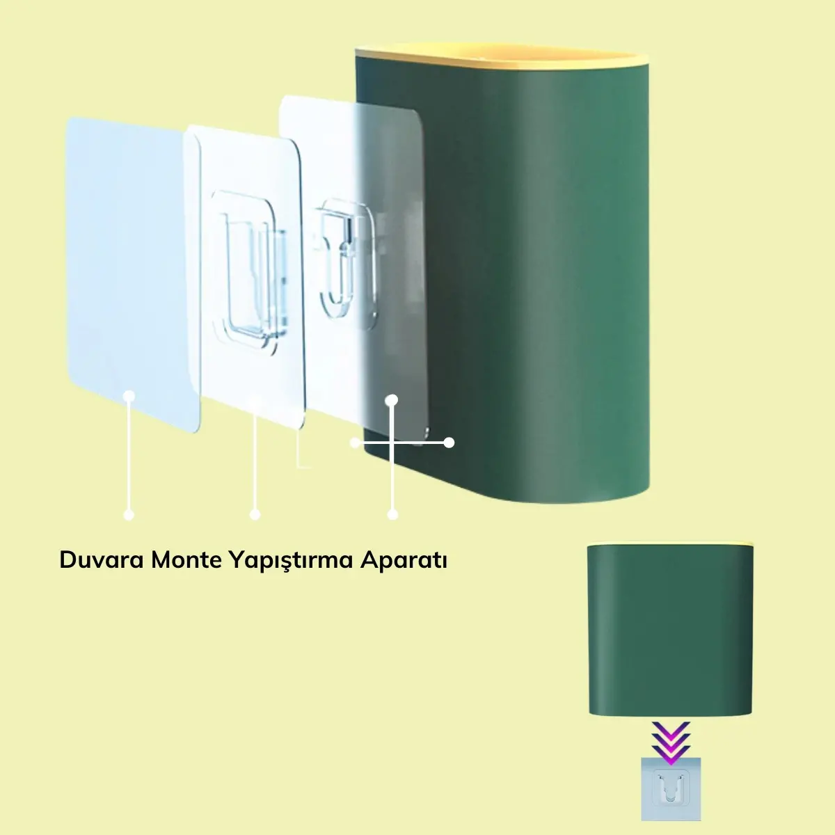 Duvara Monte Edilebilir Kapaklı Askılı Klozet Yumuşak Silikon Başlıklı Tuvalet Fırçası Seti (4745)-5
