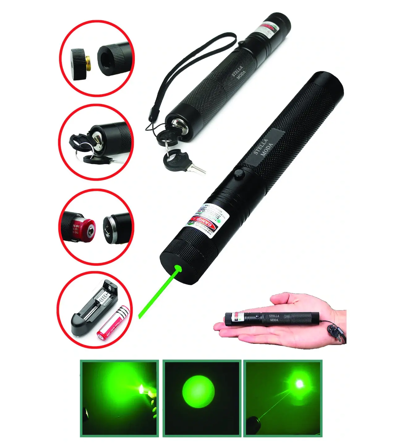 Şarjlı Yeşil Lazer Pointer 100 Mw (4745)