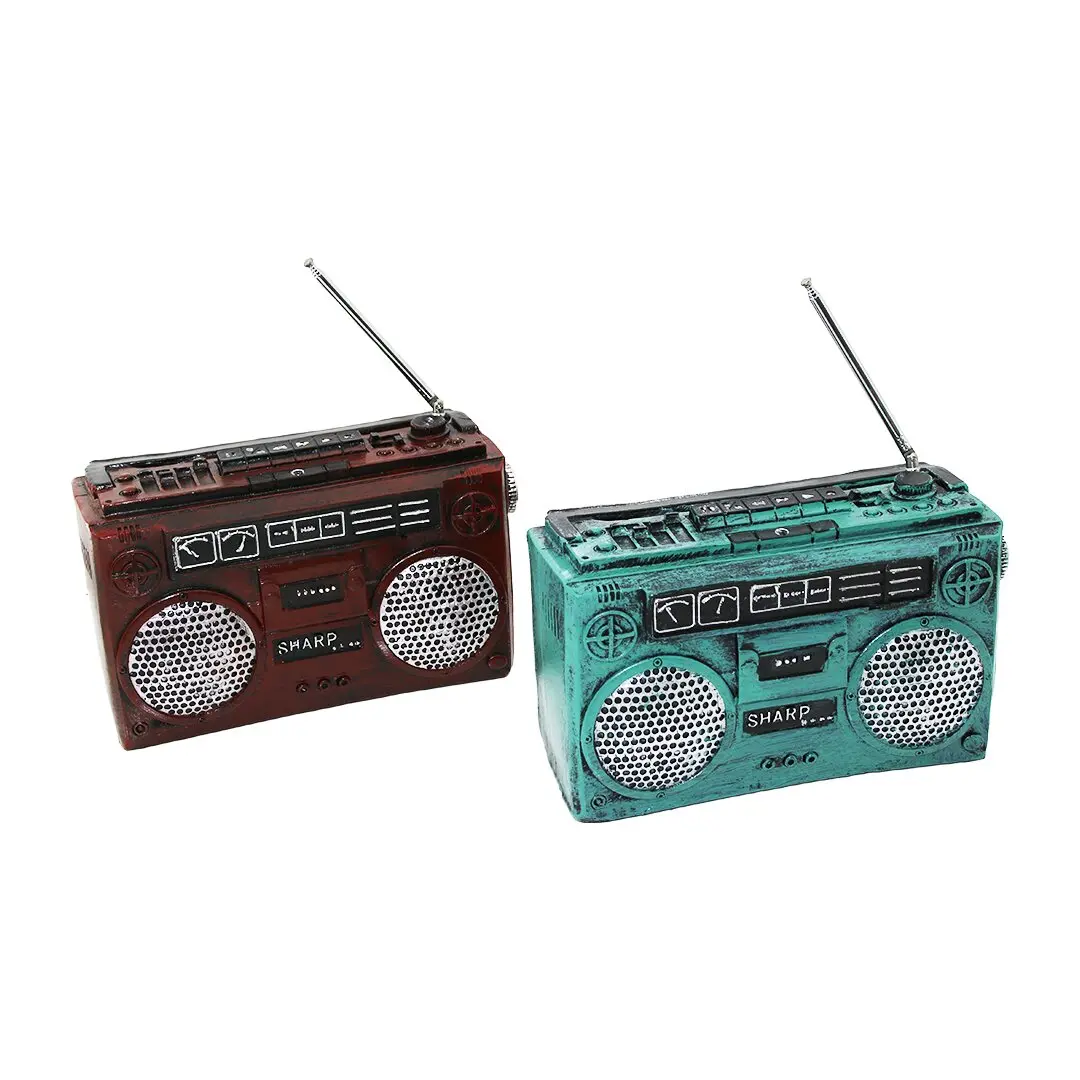 RADYO VİNTAGE DEKORATİF BİBLO - KUMBARA RENKLİ 17X17X5.5CM REÇİNE (4745)