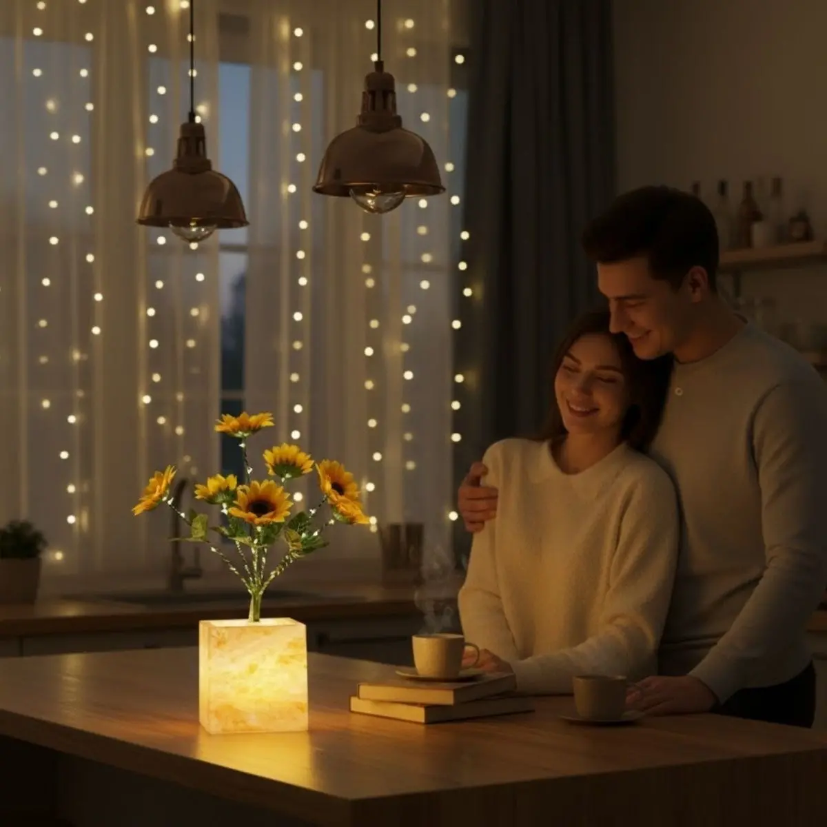 Işıklı Yapay Çiçek – Sarı Saksılı LED Dekoratif Bitki, Masaüstü ve Ev Ofis Aydınlatmalı Süs Bitkisi (4745)