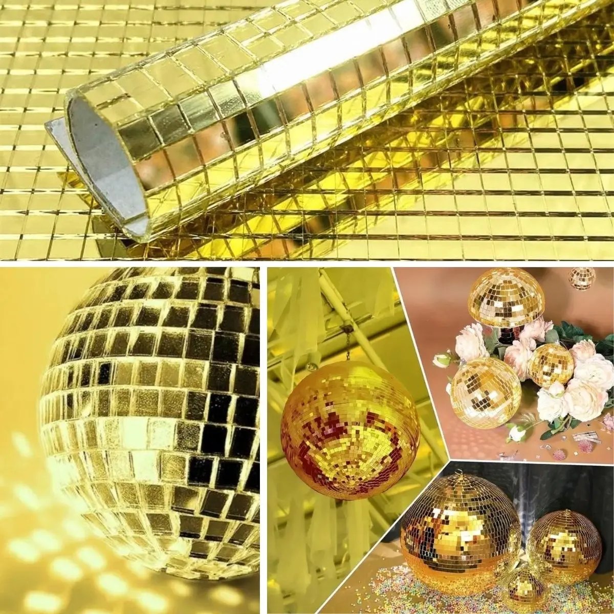 Kare Gold Cam Mozaik Fayans Çıkartmaları El İşi Kare Cam Fayans Kendinden Yapışkanlı Aynalı Dekor Panel 30x30 Cm (4745)