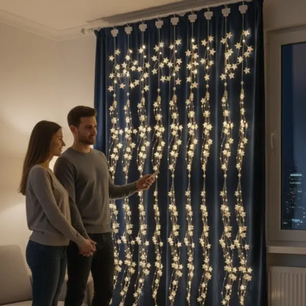 Saçaklı 3*3 Metre Yıldız Boncuklu Dekor Led USB Ev, Oda ve Organizasyon Dekoru (4745)
