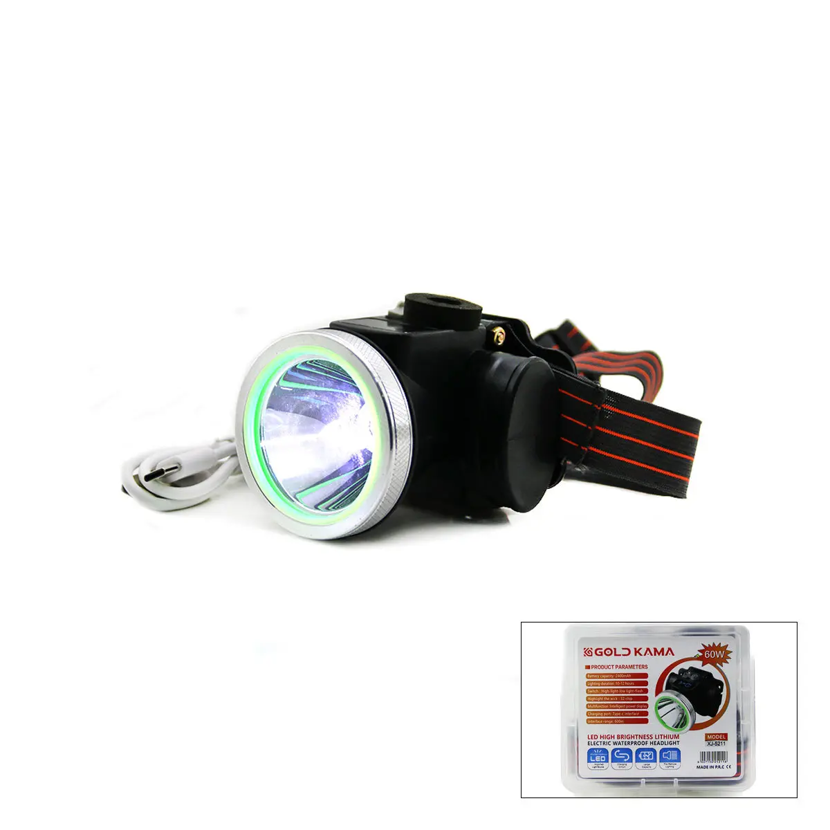ŞARJLI 60W KAFA LAMBASI FENER USB - TYPE-C DİJİTAL 3-KADEME IŞIK AYARI - FLAŞÖR 2400mAH (4745)