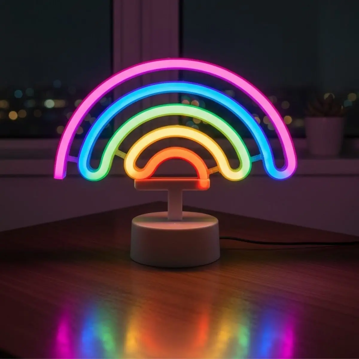 Plastik Gökkuşağı Neon LED Işık – Dekoratif Renkli Masaüstü ve Ambiyans Aydınlatması (4745)