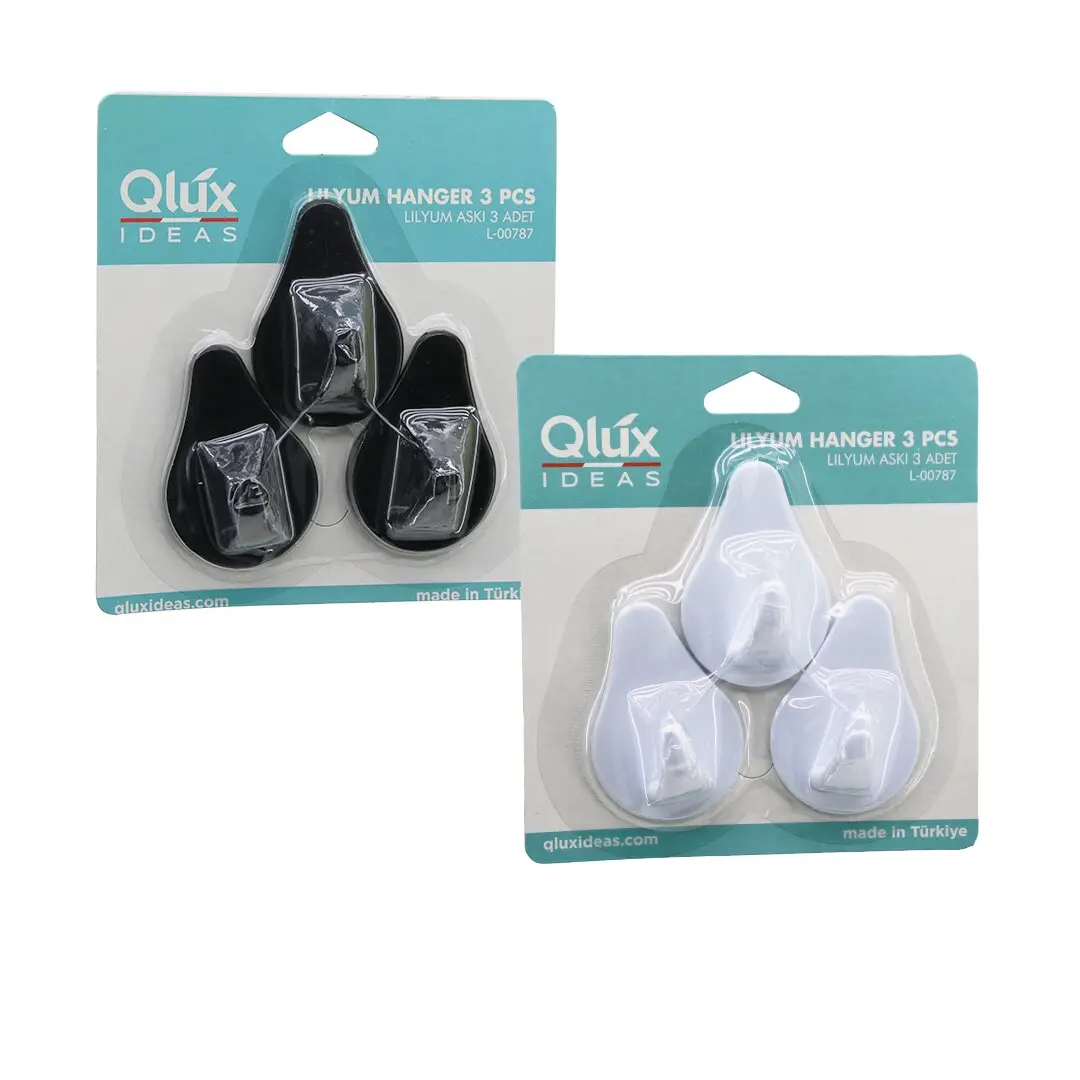 3PCS LILYUM ASKI SİYAH - BEYAZ PLASTİK YAPIŞKANLI MONTAJ (4745)