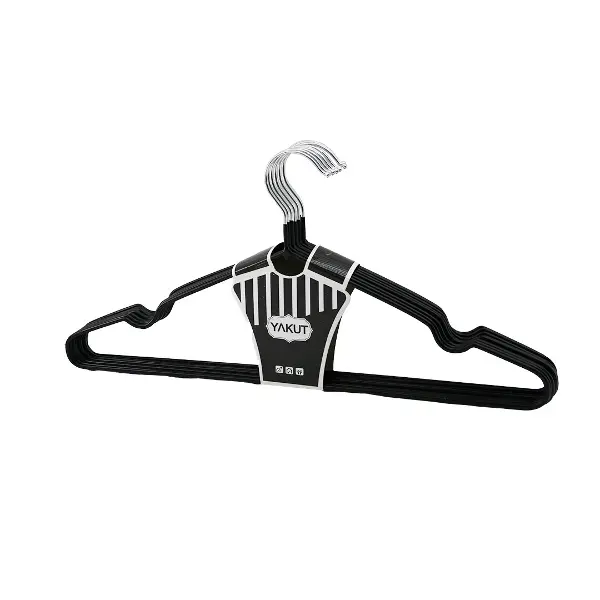 SİYAH 10PCS SİLİKON KAPLAMALI METAL ELBİSE ASKISI (4745)