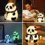5 Farklı Renk Modlu Panda Figürlü Pofuduk LED Gece Lambası–Yumuşak Dokulu Çocuk Odası ve Dekoratif Şarjlı Ortam Işığı (4745)-5
