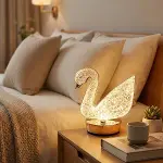 Kuğu Model Kristal LED Masa Lambası – Dokunmatik, 3 Renk Işık Modlu, Şarjlı Mini Dekoratif Gece Lambası (4745)-2