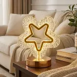 İçi Boş Yıldız Şeklinde Kristal LED Masa Lambası – Dokunmatik, 3 Renk Işık Modlu, Şarjlı Mini Dekoratif Gece Lambası (4745)-1