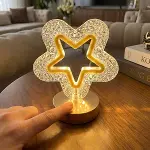 İçi Boş Yıldız Şeklinde Kristal LED Masa Lambası – Dokunmatik, 3 Renk Işık Modlu, Şarjlı Mini Dekoratif Gece Lambası (4745)-4