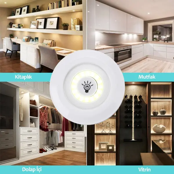 3'lü Uzaktan Kumandalı Pilli Yapışkanlı Kablosuz Led Spot Lambalar (4745)