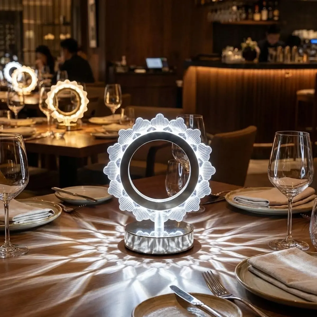 Güneş Şeklinde Kristal LED Masa Lambası – Dokunmatik, 3 Renk Işık Modlu, Şarjlı Mini Dekoratif Gece Lambası (4745)-4