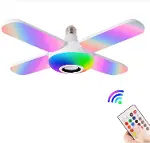 Lamba 4 Kanatlı E27 Duya Takılan Kumandalı Katlanabilir Led Müzik Lamba Işığı Avize Bluetooth Hoparlör (4745)-1