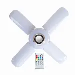 Lamba 4 Kanatlı E27 Duya Takılan Kumandalı Katlanabilir Led Müzik Lamba Işığı Avize Bluetooth Hoparlör (4745)-3