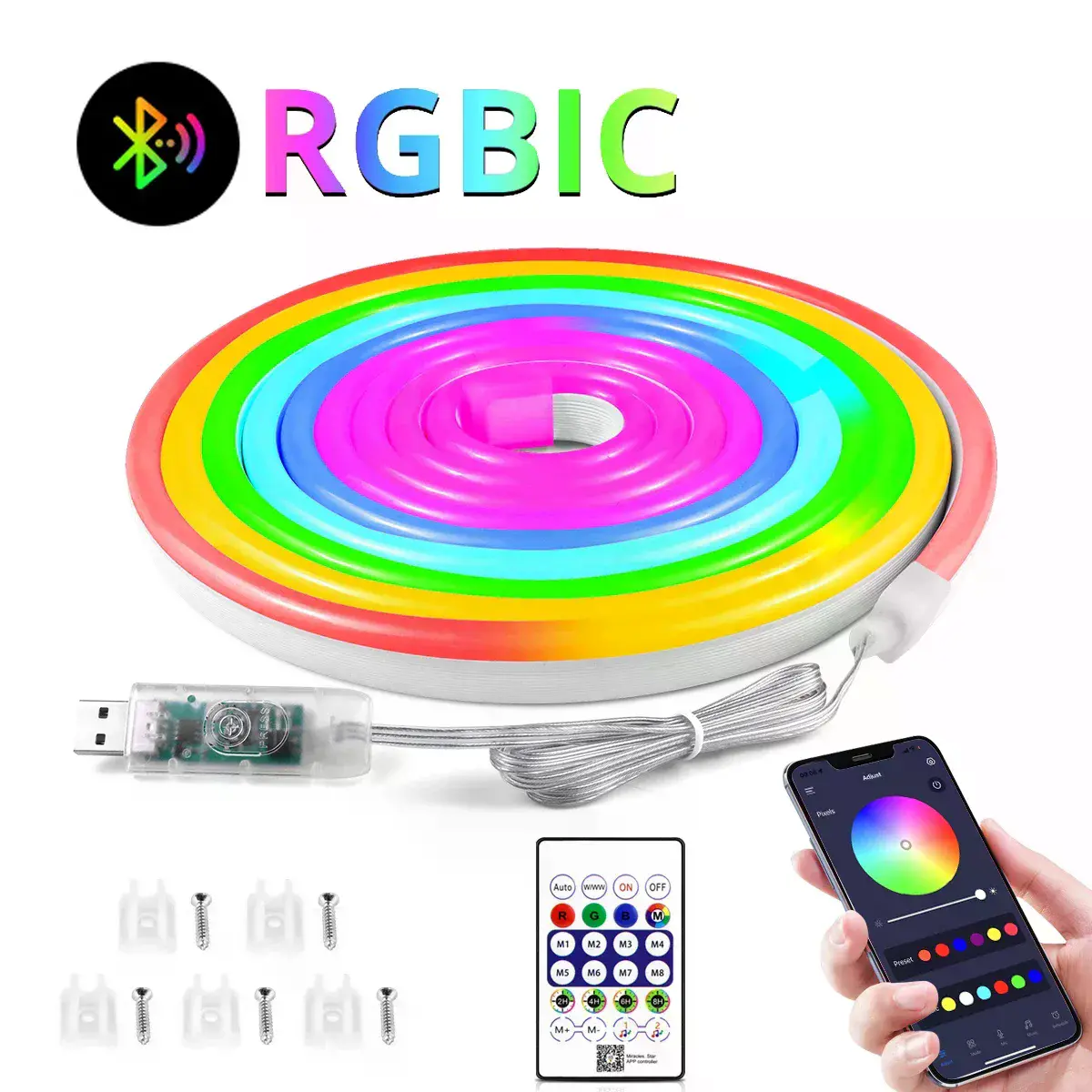 Neon LED Esnek Aydınlatma - RGB MAGIC SMART - 5 Metre Paket IP67 - Uzaktan Kumanda + Uygulama (4745)