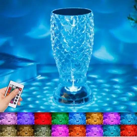 Balık Süzgeç Model USB Şarjlı Kumandalı 16Farklı Işık Modlu Masa Üstü Kristal Akrilik Led (4745)