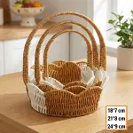 İç İçe Geçebilen 3’lü Çift Renkli Yuvarlak Dalgalı Formlu Saplı Plastik Rattan Sepet Seti – Hasır Görünümlü Çok Amaçlı Organizerler (4745)-5