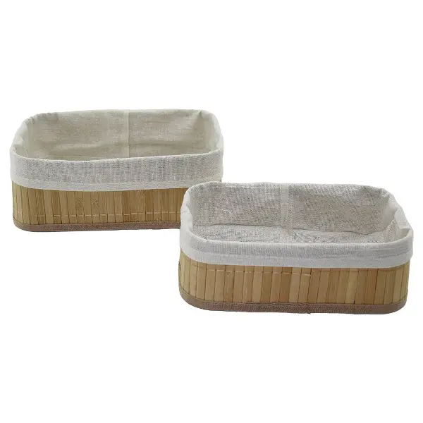 2Lİ DİKDÖRTGEN BAMBU KENAR ORGANİZER SEPET AHŞAP ALTLIK - BEZLİ 19X27X10CM - 15X24X8CM (4745)