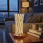 Silindirik Kristal Çizgi Model LED Masa Lambası – Gold Tabanlı, Dokunmatik, 3 Renk Işık Modlu, Şarjlı Modern Dekoratif Gece Lambası (4745)-4