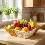 Kare Çift Renkli Plastik Rattan Ekmek ve Meyve Sepeti - Çok Amaçlı Banyo ve Mutfak Düzenleyici - Yıkanabilir Tezgâh Üstü Organizer (4745)-3