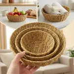 3’lü Plastik Rattan Çanak Seti – Hasır Görünümlü İç İçe Geçebilen Sunum ve Düzenleme Kaseleri, Mutfak &amp;amp; Masaüstü Çok Amaçlı Organizer (4745)-4