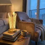 Açık Silindirik Kristal Damla&nbsp;Model LED Masa Lambası – Gold Tabanlı, Dokunmatik, 3 Renk Işık Modlu, Şarjlı Modern Dekoratif Gece Lambası (4745)-3