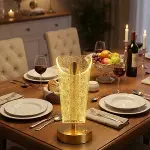 Açık Silindirik Kristal Damla&nbsp;Model LED Masa Lambası – Gold Tabanlı, Dokunmatik, 3 Renk Işık Modlu, Şarjlı Modern Dekoratif Gece Lambası (4745)-4