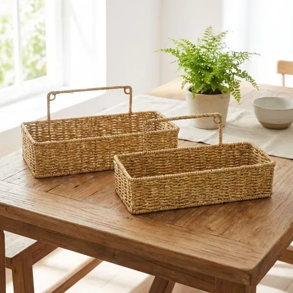 2’li Duvar Askılı Plastik Rattan Organizer – Dikdörtgen Hasır Görünümlü Mutfak Raf Sepeti, Banyo ve Ev İçi Düzenleme Ünitesi (4745)