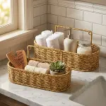 2’li Duvar Askılı Plastik Rattan Organizer – Oval Hasır Görünümlü Mutfak Raf Sepeti, Banyo ve Ev İçi Düzenleme Ünitesi (4745)-4