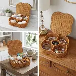 Kapaklı 5 Bölmeli Plastik Rattan Organizer Kutu – Hasır Desenli Çok Amaçlı Saklama ve Sunum Sepeti Çerezlik (4745)-2