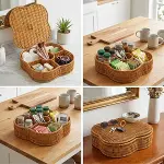 Kapaklı 5 Bölmeli Plastik Rattan Organizer Kutu – Hasır Desenli Çok Amaçlı Saklama ve Sunum Sepeti Çerezlik (4745)-4