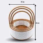 3 Boy İç İçe Geçebilen Plastik Rattan Sepetler–Beyaz Renkli,Kahverengi Saplı, Çok Amaçlı Düzenleyici ve Sunum Sepeti Seti (4745)-5