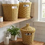 3’lü İç İçe Geçebilen Büyük Plastik Rattan Hasır Sepet Seti-Dayanıklı Çok Amaçlı Ev,Banyo ve Mutfak Düzenleyici (4745)-4