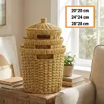 3’lü İç İçe Geçebilen Büyük Plastik Rattan Hasır Sepet Seti-Dayanıklı Çok Amaçlı Ev,Banyo ve Mutfak Düzenleyici (4745)-5