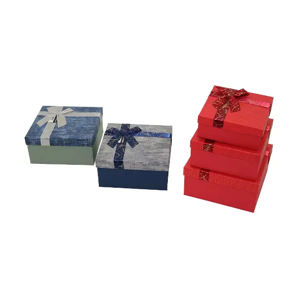 3PCS KARE ÇİZGİLİ MİX RENKLİ KARTON HEDİYE KUTUSU KURDELALI 19-17-15CM (4745)