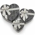 3PCS KALP ÇİZGİLİ MİX RENKLİ - KABARTMA DESEN KARTON HEDİYE KUTUSU KURDELALI 22X20-19X17-16X14CM (4745)-2