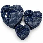 3PCS KALP ÇİZGİLİ MİX RENKLİ - KABARTMA DESEN KARTON HEDİYE KUTUSU KURDELALI 22X20-19X17-16X14CM (4745)-3