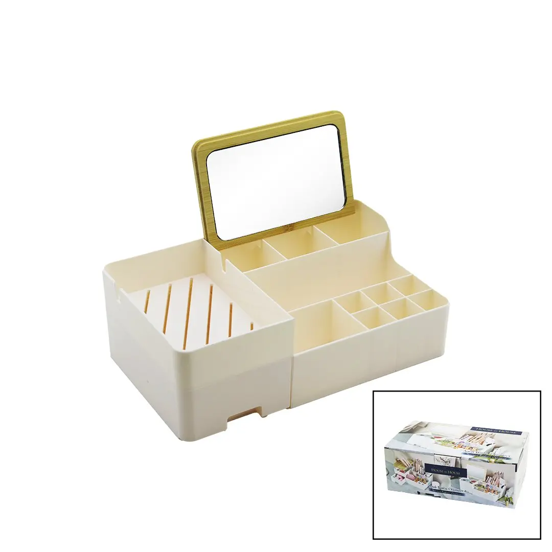 AYNALI BAMBU - ÇEKMECELİ MAKYAJ - TAKI ORGANİZER SERT PLASTİK 13 BÖLMELİ 28.5X17.5X9.5CM (4745)