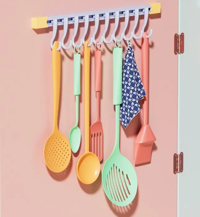 10 Kancalı Raylı Mutfak ve Banyo Düzenleyici Askı 30 cm (4745)-5