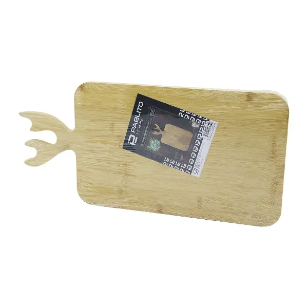 DİKDÖRTGEN AHŞAP BAMBU KESİM PANOSU - KESME TAHTASI GEYİK BOYNUZ FİGÜR SAPLI 22X36CM (4745)