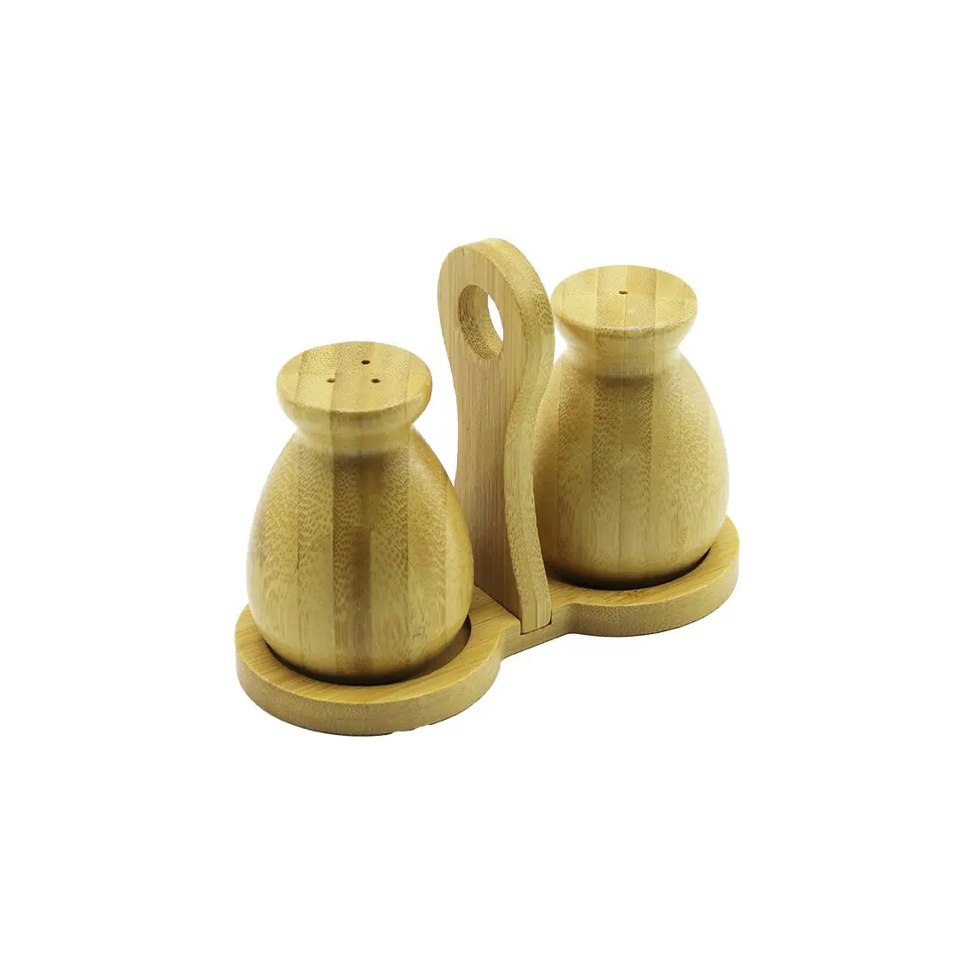 2 PCS - ŞİŞE MODELİ AHŞAP BAMBU TUZLUK - BAHARATLIK TUTACAKLI AHŞAP STAND (4745)