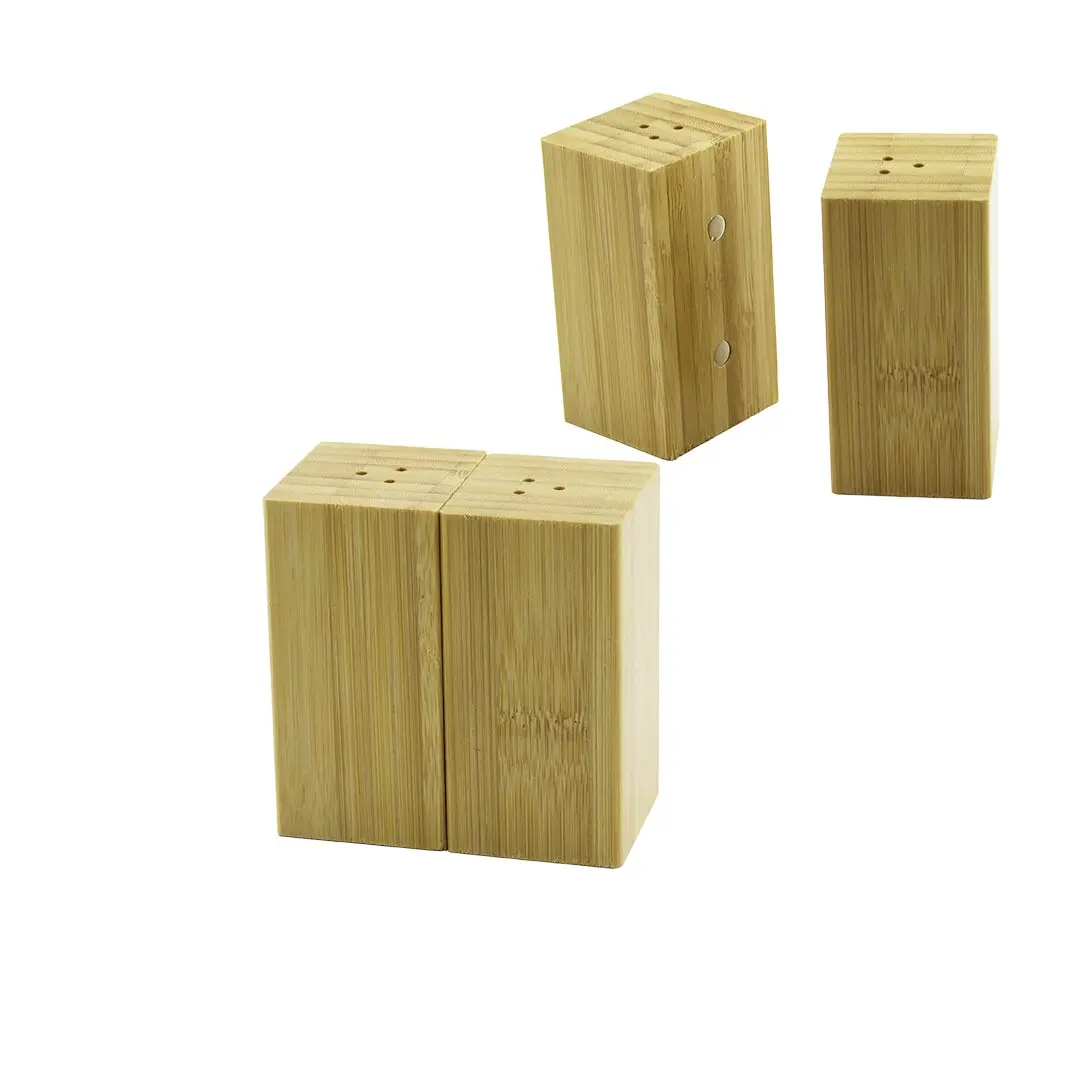 4.5X5CM--Y:9CM   2PCS   MIKNATISLI İKİZ   AHŞAP BAMBU  BAHARATLIK - TUZLUK (4745)