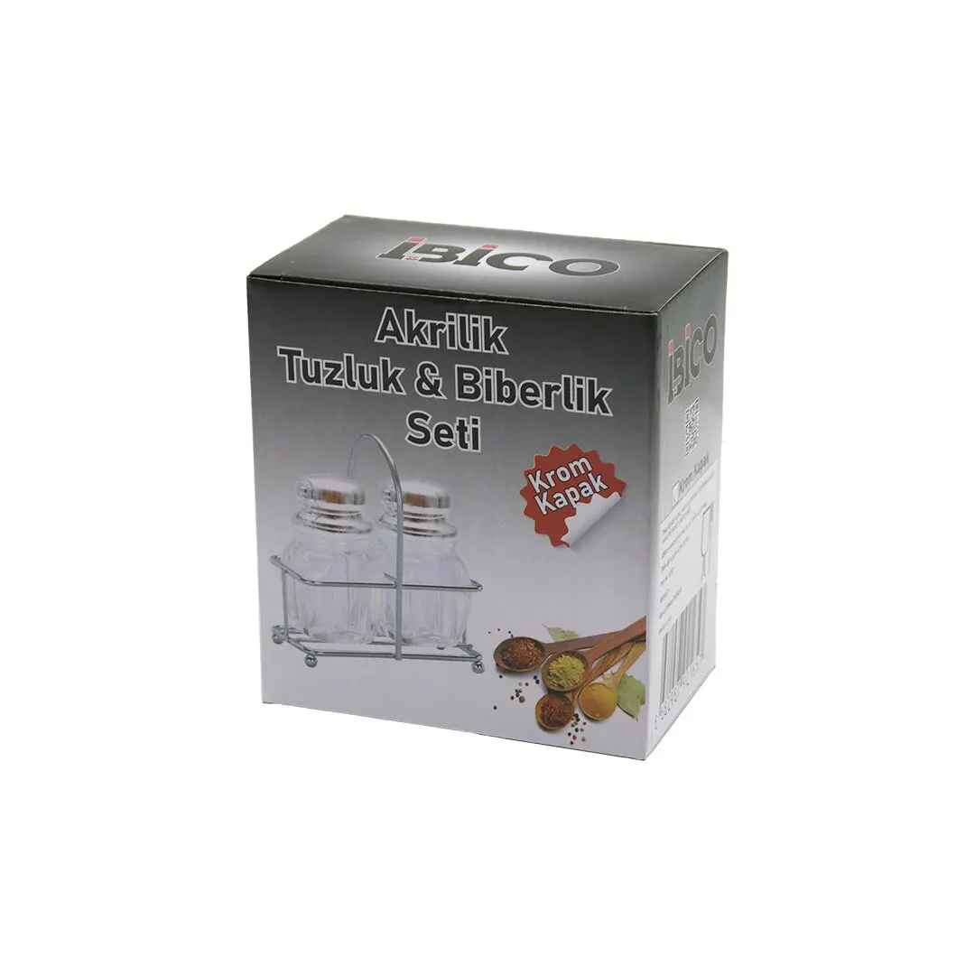 2PCS KROM KAPAK AKRİLİK TUZLUK - BİBERLİK - BAHARATLIK METAL STANDLI KARE - KÖŞELİ (4745)