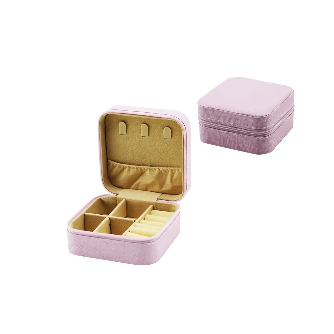 MİNİ FERMUARLI TAKI KUTUSU - ÇANTA SUNİ DERİ 4 BÖLME+6 YÜZÜKLÜK+3 KÜPELİK+FİLE =10X10CM - Y:5CM (4745)