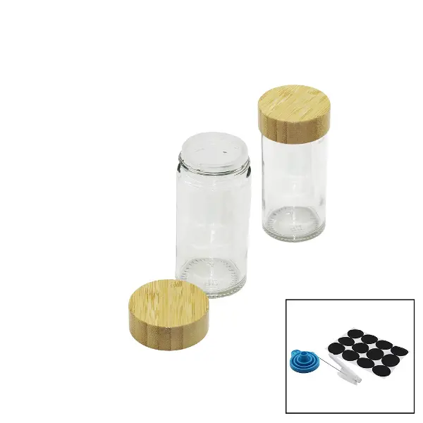 12 PCS TAKIM YUVARLAK CAM BAHARATLIK - TUZLUK BAMBU KAPAKLI (4745)