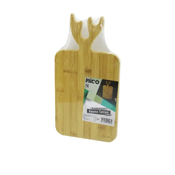 DİKDÖRTGEN=22X38CM  AHŞAP BAMBU KESİM PANOSU - KESME TAHTASI GEYİK BOYNUZ FİGÜR SAPLI (4745)