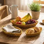 3’lü Kayık Formlu Plastik Rattan Sepet Seti–Hasır Görünümlü&nbsp;Ekmek, Meyve ve Sunum Sepetleri, Çok Amaçlı Masaüstü Organizer (4745)-4